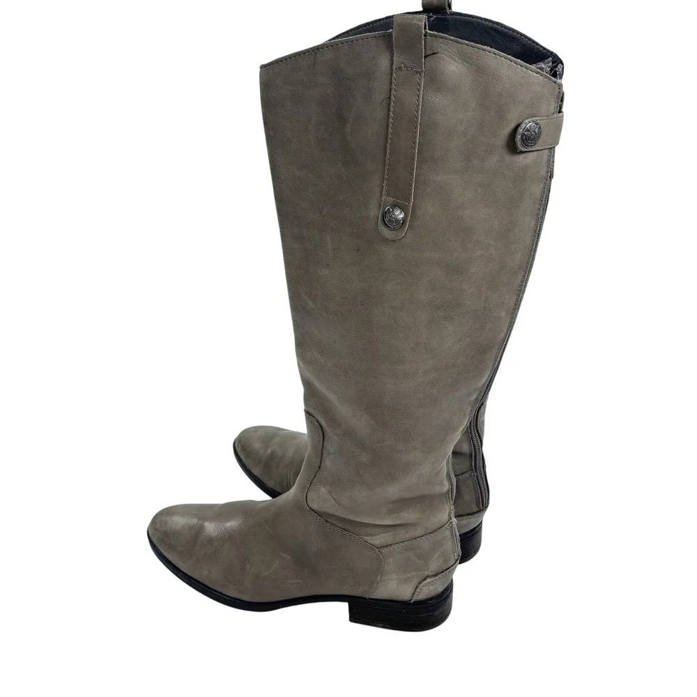 Sam Edelman Gray Riding Boots Womens 10M‎ Penny Leather Tall Equestrian Zip